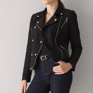 WHBM Faux Suede Vegan Moto Jacket Black with Gold Tone Zippers and Snaps Size 2